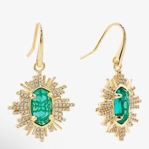 Kendra Scott Goldtone Grayson Green Glass Sunburst Drop Earrings
